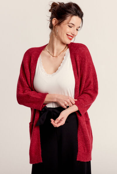 Gilet manches 3/4 rose framboise femme