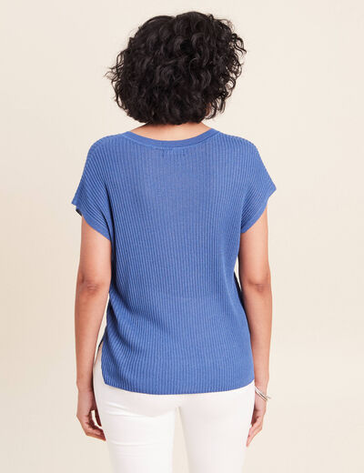 Pull col rond manches courtes bleu roi femme