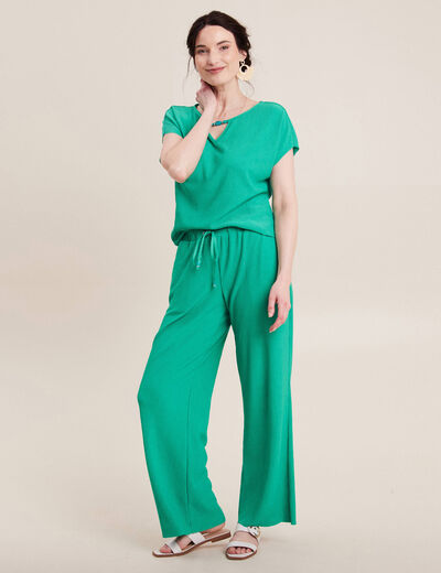 Pantalon flou taille basse vert turquoise femme