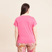 T-shirt col rond manches courtes brod&eacute; rose fushia femme