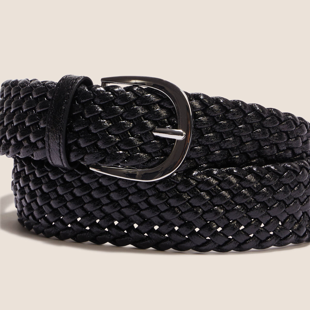 Ceinture tressée métalissée noir femme