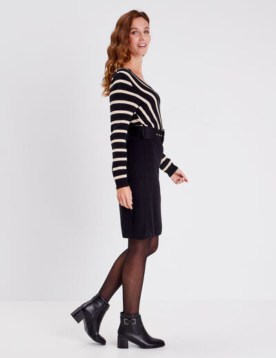 Robe pull droite ceinturée couleur or femme