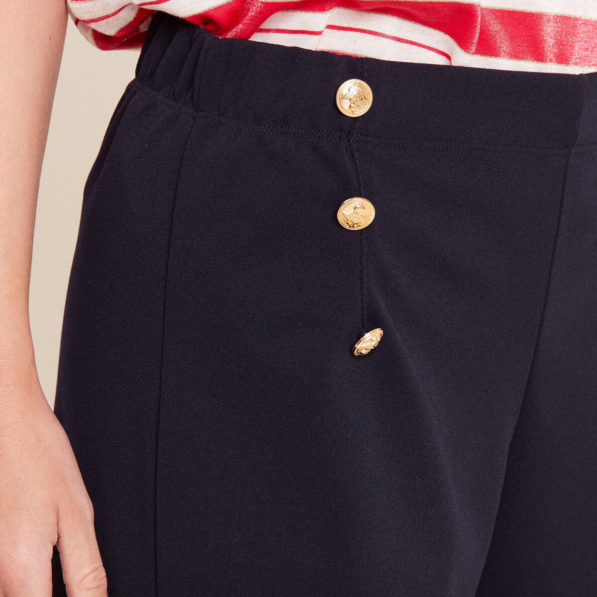 Pantalon coupe large &agrave; pont bleu fonc&eacute; femme
