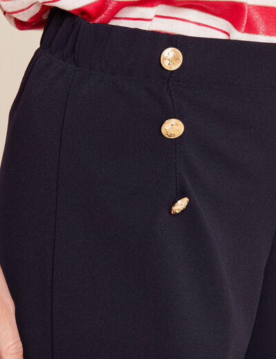 Pantalon coupe large &agrave; pont bleu fonc&eacute; femme