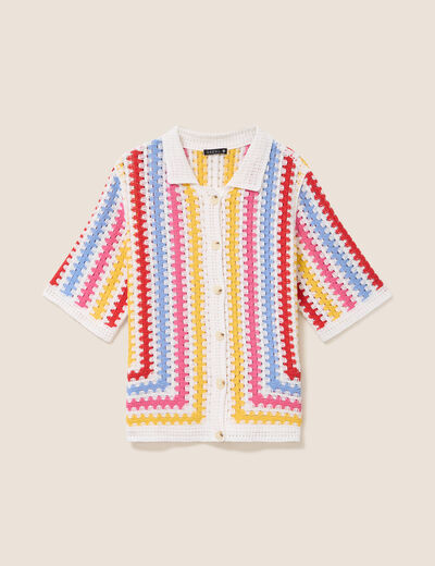 Polo manches courtes aspect macram&eacute; multicolore femme