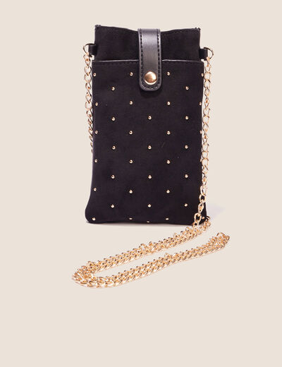 Coffret pochette t&eacute;l&eacute;phone clout&eacute;e noir femme