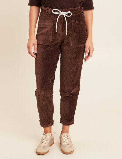 Pantalon coupe mom en velours marron femme