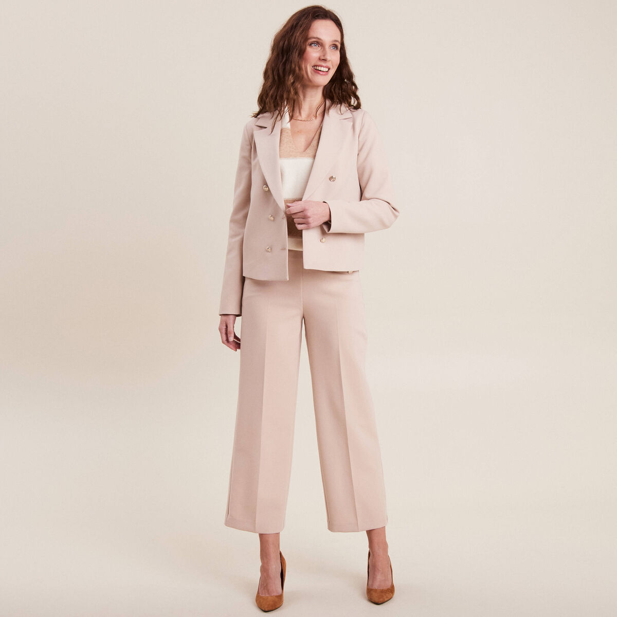 Veste tailleur courte sable femme