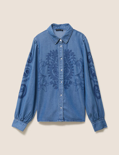 Chemise broderie manches longues denim double stone femme