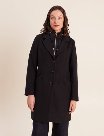 Manteau ajust&eacute; capuche amovible noir femme