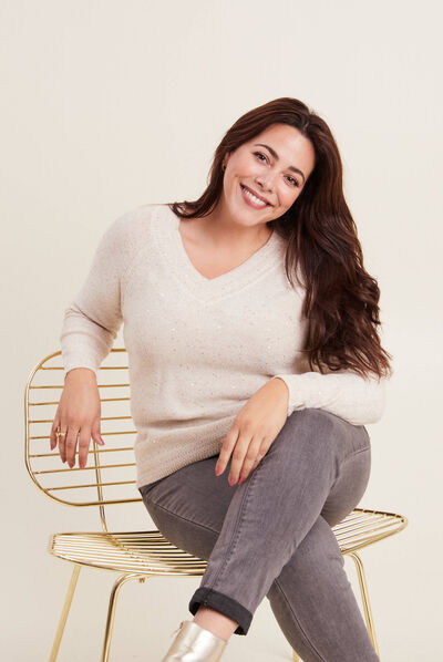 Pull manches longues couleur or femme