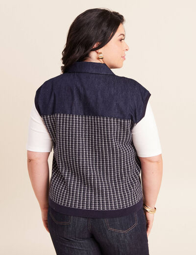 Veste sans manches col chemise bleu marine femme