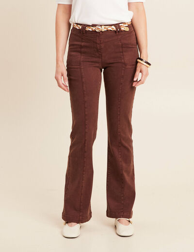 Pantalon bootcut jean ceinture amovible marron foncé femme