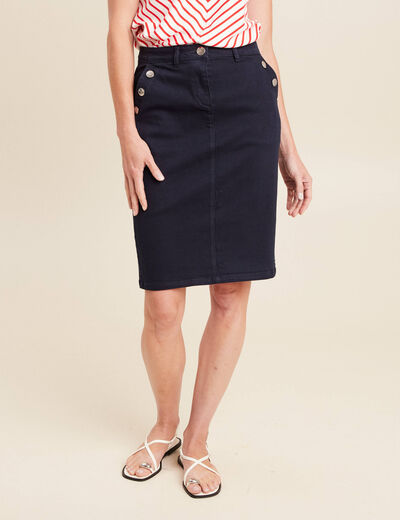 Jupe droite longueur genou bleu foncé femme