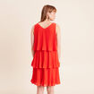 Robe pliss&eacute;e sans manches col v orange fonc&eacute; femme