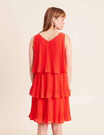 Robe pliss&eacute;e sans manches col v orange fonc&eacute; femme
