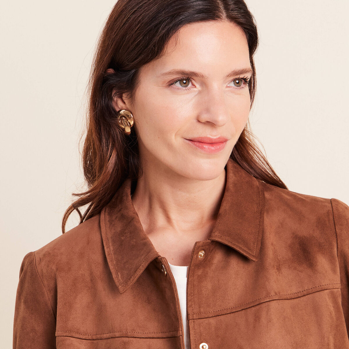 Veste courte doubl&eacute;e marron fonc&eacute; femme