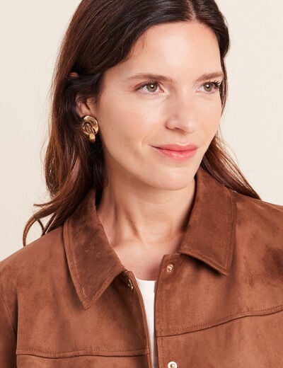 Veste courte doubl&eacute;e marron fonc&eacute; femme