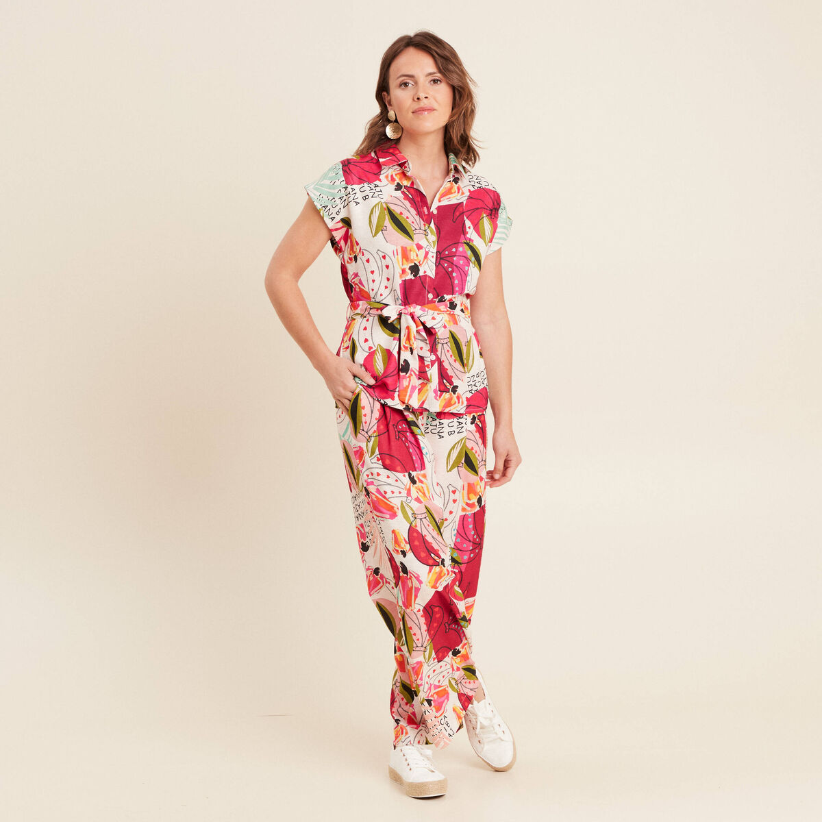 Chemise fluide manches courtes rose femme