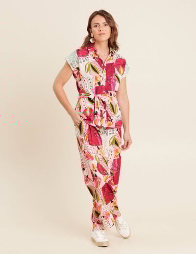 Chemise fluide manches courtes rose femme