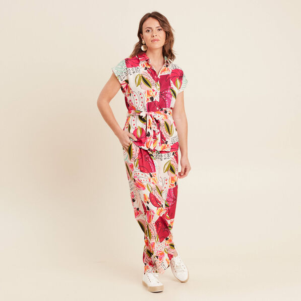 Chemise fluide manches courtes rose femme