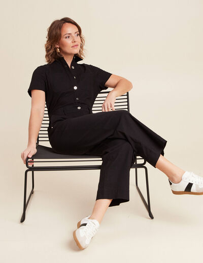 Combinaison pantalon boutonnée noir femme