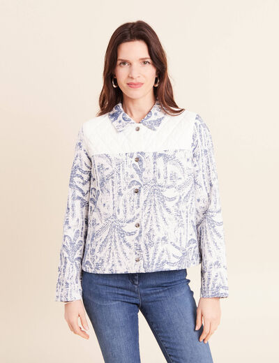Veste bi-mati&egrave;re jacquard bleu femme