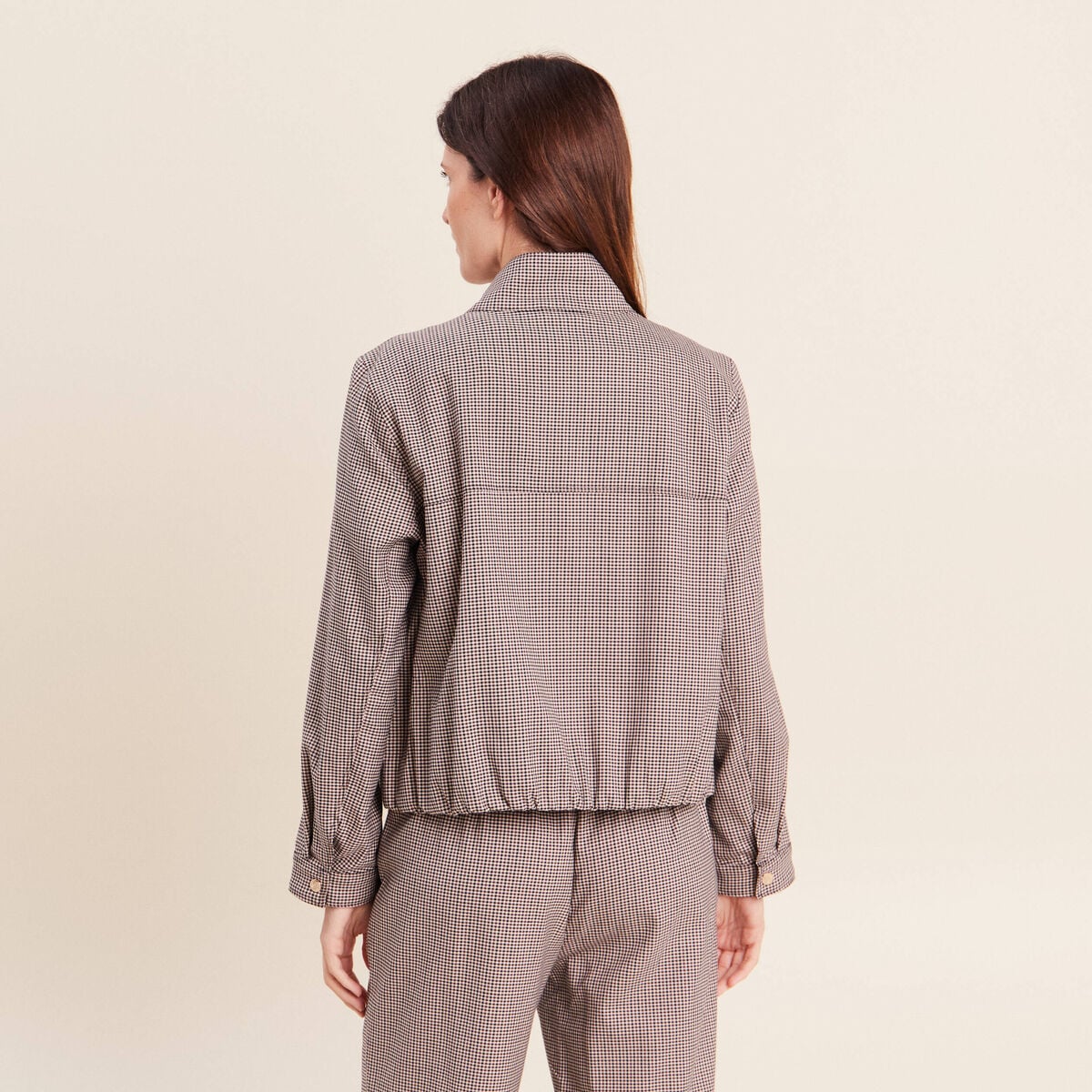 Veste col montant doubl&eacute;e marron femme