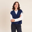 Gilet droit mi-long col v bleu marine femme