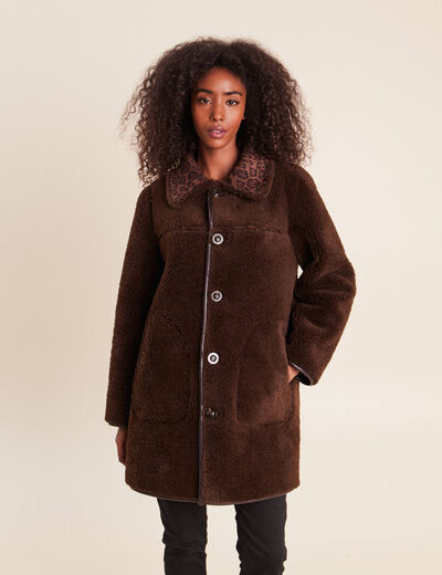 Manteau col montant marron femme