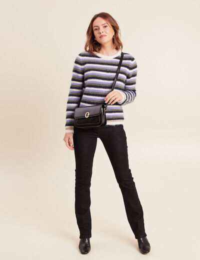Pull manches longues col rond bleu femme