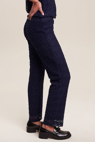 Pantalon flou dentelle 7/8ème bleu foncé femme
