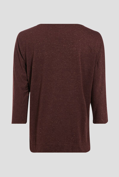 T-shirt manches 3/4 marron femme