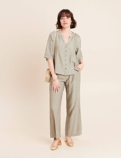 Blouse ample col v manches 3/4 vert clair femme