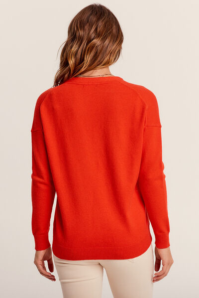 Pull manches longues orange femme