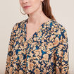 Blouse manches 3/4 col smocké bleu foncé femme