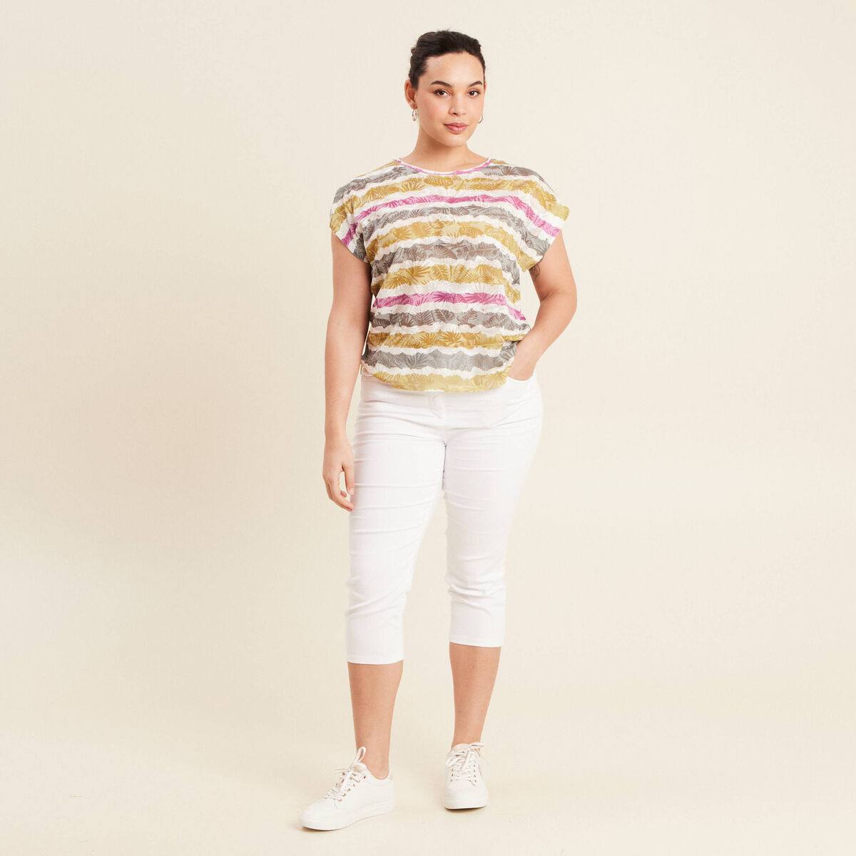 T-shirt manches courtes beige femme