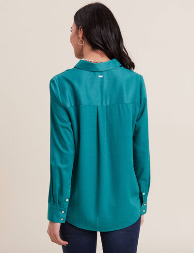 Chemise manches longues satin vert émeraude femme