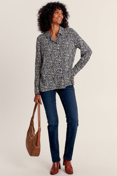 Jean droit effet gainant denim brut femme