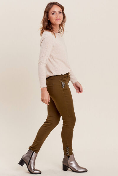 Pantalon ajusté 7/8ème vert olive femme