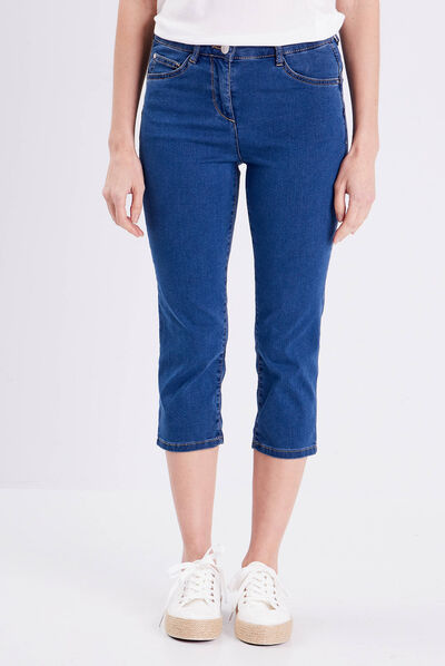 Pantacourt droit taille standard denim double stone femme