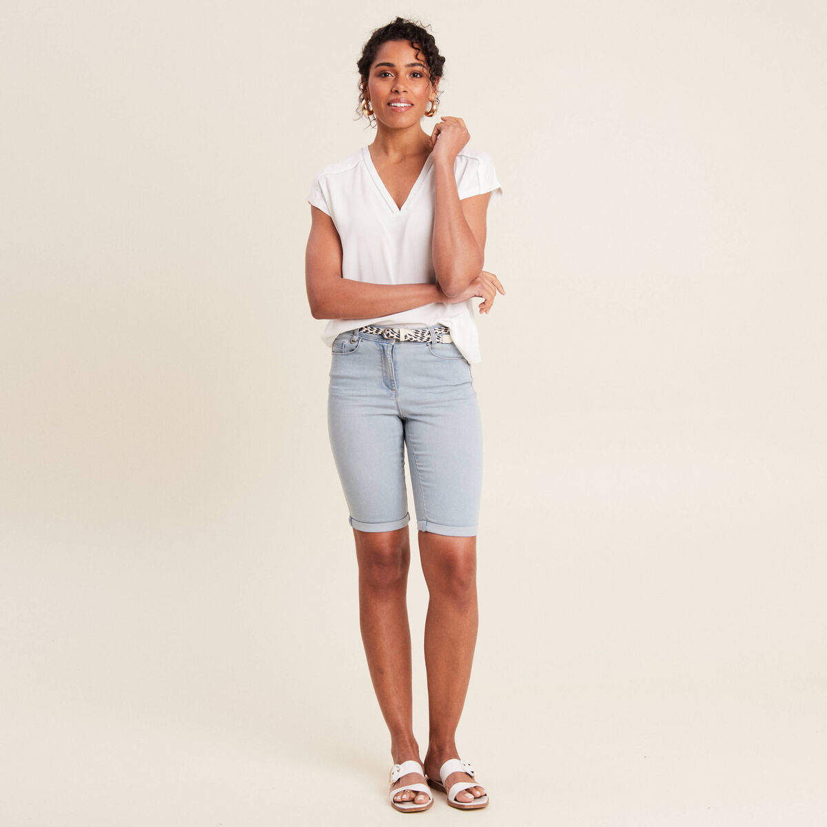 Bermuda ajust&eacute; en jean denim double stone femme