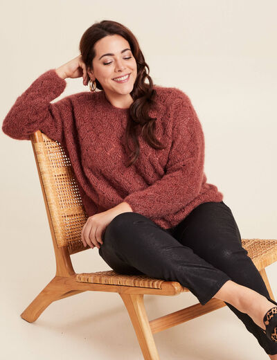 Pull manches longues ajouré couleur cuivre femme