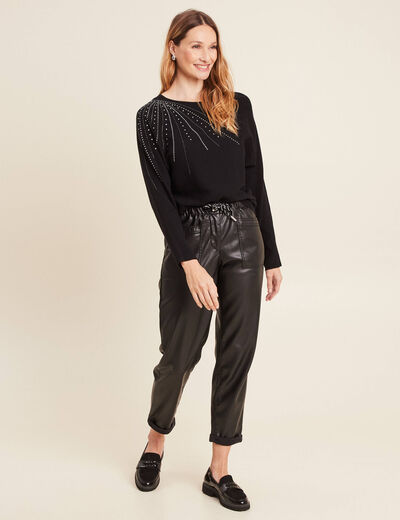 Pull manches longues strass noir femme