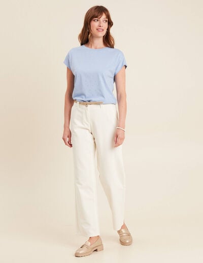 Pantalon droit taille basculée ecru femme