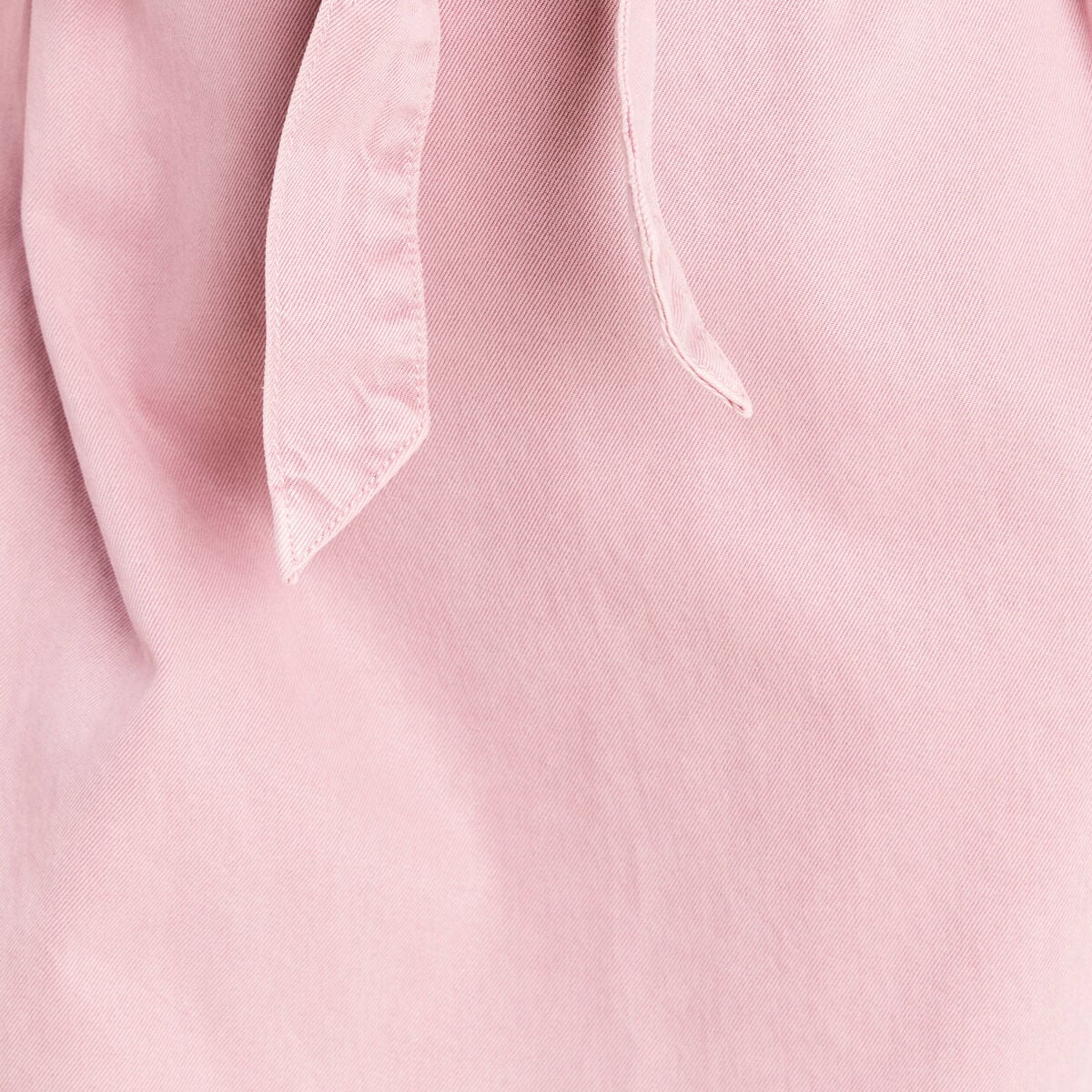 Robe courte ceintur&eacute;e col tunisien rose femme