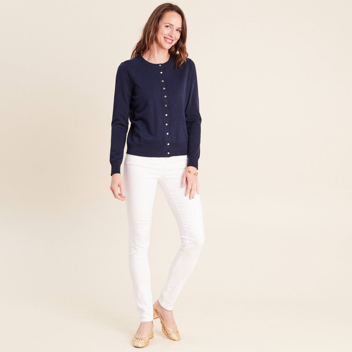 Gilet manches longues col rond bleu marine femme