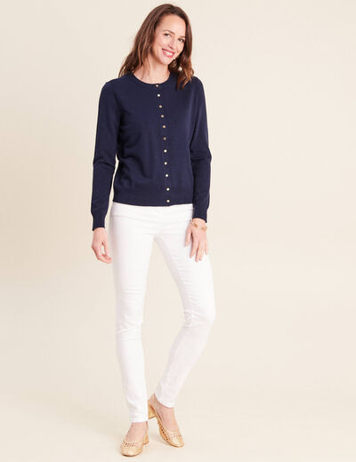 Gilet manches longues col rond bleu marine femme