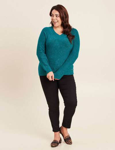 Pull manches longues vert canard femme