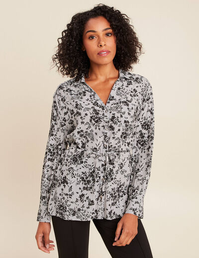 Tunique ceintur&eacute;e col chemise fluide noir femme